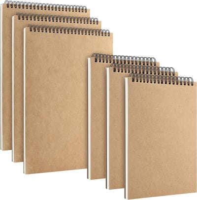 Set van 6 A4 A5 Schetsboeken, 160gsm Spiral Gebonden Tekenpapier, 30 Bladzijdes voor Tekenen, Schrijven en Scrapbooking