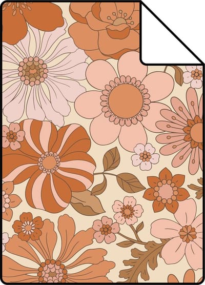 Proefstaal ESTAhome behang retro bloemen terracotta roze en oranje - 26.5 x 21 cm - 130962-S