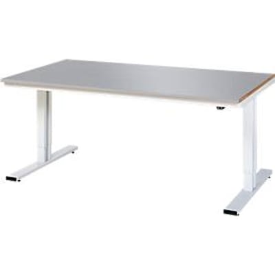 Rau werktafel Adlatus, elektrisch in hoogte verstelbaar, 25 mm MDF-plaat met roestvrijstalen coating, tot 300 kg, B 2000 x D 1000 x H 720-1120 mm, zilver/lichtgrijs