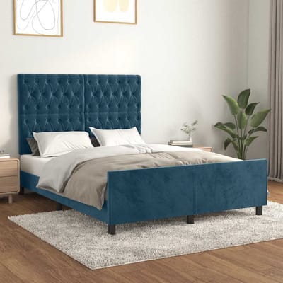 vidaXL - Bedframe - zonder - matras - 140x190 - cm - fluweel - donkerblauw