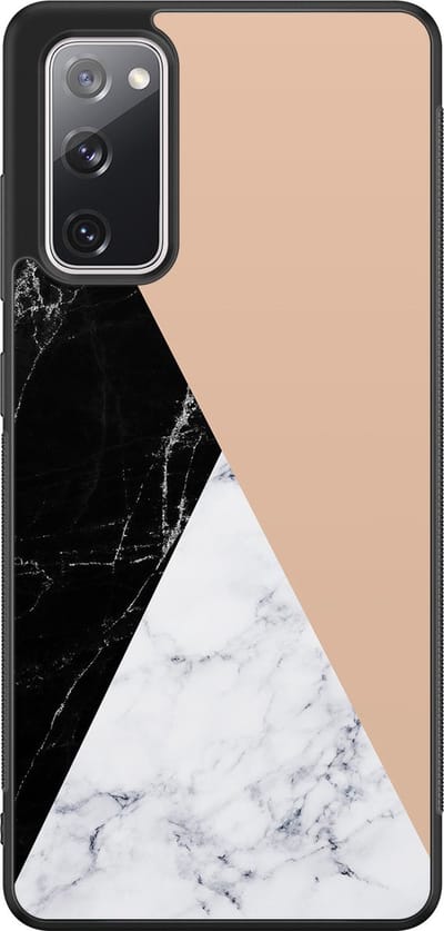 Leuke Telefoonhoesjes - Hoesje geschikt voor Samsung Galaxy S20 FE - Marmer zwart bruin - Backcover zwart - Marmer - Zwart, Bruin, Grijs