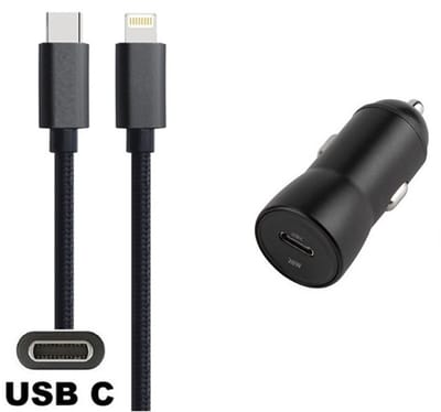 OneOne auto snellader + 2,0m OneOne USB C naar Lightning kabel. 20W lader. Universele autolader adapter past op Apple iPhone SE 2, iPhone 13, 13 Mini, iPhone 13 Pro, 13 Pro Max, iPhone 14, iPhone 14 Plus, iPhone 14 Pro, iPhone 14 Pro Max
