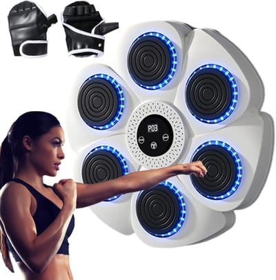 Boksmachine Muziek - Wandtrainer - Thuis Fitness - 9 Muziek Modi - 40 cm Diameter - Wit