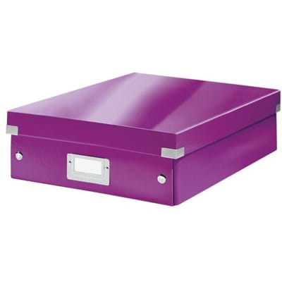 Leitz Wow Click & Store Middelgrote Opbergdoos - 85% Gerecycled Karton - Ruimtebesparende Sorteerdoos met Vakjes - 28.1 x 10 x 37 Cm (BxHxD) - Paars