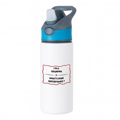 Hacebo® - I'm a grandma what's your superpower? waterfles met rietje blauw - Oma - oma met superkracht - verjaardag - cadeautje voor oma - oma artikelen - kado - geschenk - water fles - 650ML
