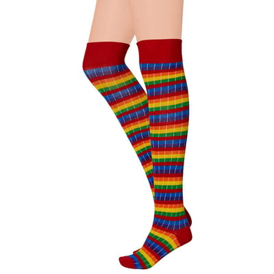 Apollo - Over kniekousen met strepen - Rainbow kleuren - Maat 36/41 - Kniekousen - Kniekousen carnaval - Kniekousen dames - Party - Feestartikelen