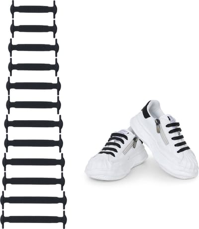 kwmobile set 12x schoenveters - Elastische veters in zwart - Zonder te strikken - Voor kinderen - Siliconen veters - 4,1 tot 6,05cm