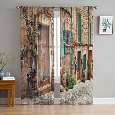 Europese Italië Straat Transparante Gordijnen voor Woonkamer Decoratie Raamgordijnen voor Keuken Tule Voile Organza Gordijnen W135 x H115cm x1 black