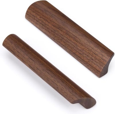 Houten keukenkast handgrepen set van 6, 64mm afstand tussen gaten, 96mm totale lengte, zwart walnoot afwerking