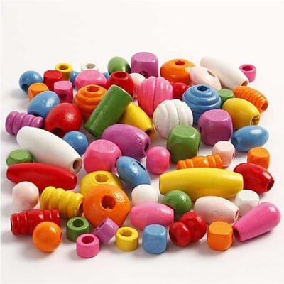 Creotime Houten kralen, afm 5-28 mm, kleuren assorti, 200 gr, 400 ml