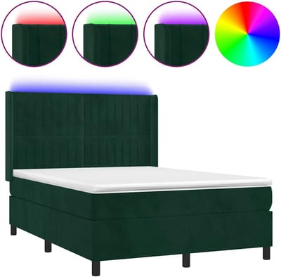 vidaXL - Boxspring - met - matras - en - LED - fluweel - donkergroen - 140x200 - cm