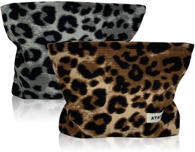 NTHProducts - Leo Bag - Toilettas - 2 Stuks - Leopard Patroon - Cosmetica Bag - Voor Vrouwen en Meisjes - Bruin en Grijs