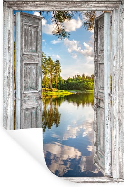 Muurstickers - Sticker Folie - Water - Landschap - Raam - Doorkijk - 20x30 cm - Plakfolie - Muurstickers Kinderkamer - Zelfklevend Behang - Zelfklevend behangpapier - Stickerfolie