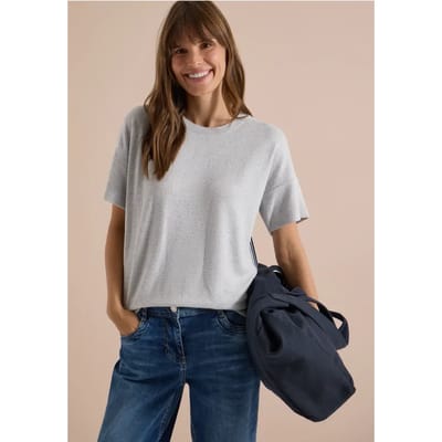 Shirt met aflopende schouders, ronde hals en band