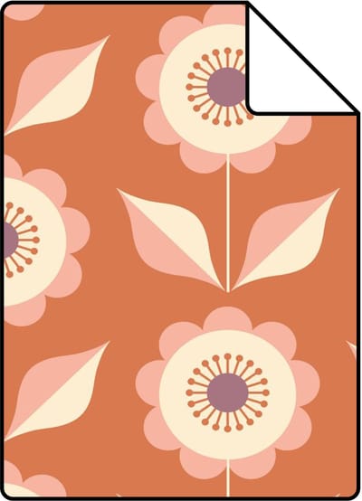 Proefstaal ESTAhome behang bloemen terracotta oranje - 26.5 x 21 cm - 131865-S