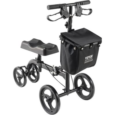 VEVOR Knie Scooter, Knie Walker van koolstofstaal met in hoogte verstelbaar stuur en kniebeschermer, massieve wielen, dubbele remmen, beenherstel scooter voor blessures na enkel- en voetfracturen