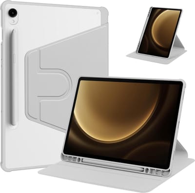 Acryl Draaibare Stand Case Hoesje Geschikt voor: Samsung Galaxy Tab S9 12.4 inch Plus / Galaxy Tab S9 12.4 inch FE Plus / Galaxy Tab S10 Plus - met Potloodhouder (Grijs)