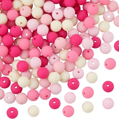 1 Doos 10MM 200PCS roze Bubblegum acryl kralen met gaten Matte Faux siliconen ronde hars ondoorzichtig losse spacer kraal bulk voor sieraden maken Het maken van oorbellen armbanden kettinge
