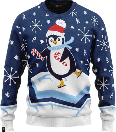 JAP Christmas Kersttrui (maat 5XL) - 100% Gerecycled - Kriebelt niet - Kerstcadeau volwassenen - Foute Kersttrui dames en heren XXXXXL - Skateguïn - Blauw