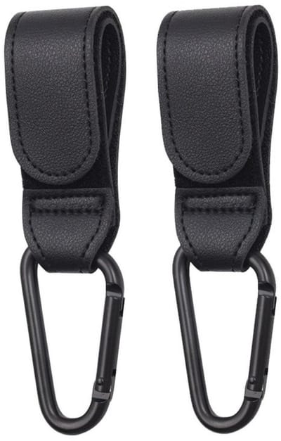 Buggy haakjes - 2 stuks - Kinderwagen Haken - Tas Hanger - PU - Kinderwagen tassenhaakjes - Haakjes voor tassen - Boodschappen haak - Kinderwagen Accessoires - Zwart