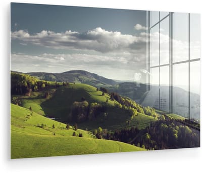 ® Glasschilderij 180x120 cm - Schilderij acrylglas - Het Zwarte Woud in Duitsland voor zonsondergang - Foto op glas - Muurdecoratie woonkamer - Wanddecoratie slaapkamer - Schilderijen