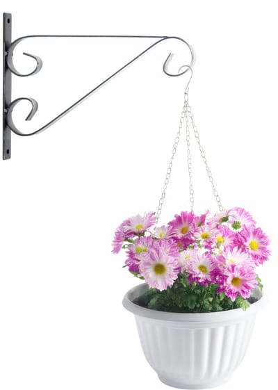 Hangpot + Muurhaak Imola - wit - D20 cm - kunststof - metaal - tuinaccessoires