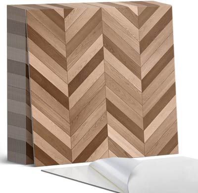 Coloray Plaktegels - Visgraat houtpatroon Zelfklevende Tegels - 20 cm x 20 cm - Bruin Plaktegels - 20 stuks - Vierkant PVC Tegels - Plaktegels Badkamer - Plaktegels Vloer - Vinyl Tegels Zelfklevend - Wandtegel Zelfklevend