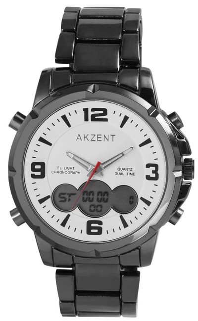 AKZENT herenhorloge roestvrij staal zilverkleurig, datumaanduiding