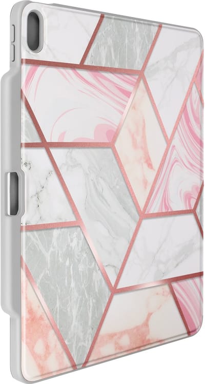 Avizar Flipcase Geschikt voor Apple iPad Air 13 2026 Schokbestendig met Videostandaard in Marmerdesign, Wit / Roze