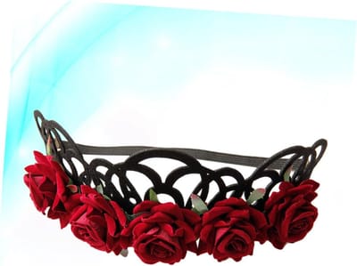 Bloemenkroon Hoofdband - Bloemenmeisjeskroon - Bruiloft Accessoire - Verstelbaar Ontwerp - 30 x 9 cm - Rood