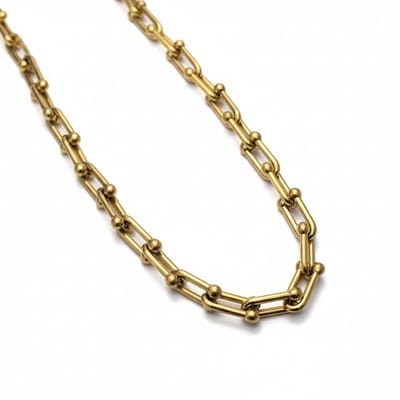 Aramat Jewels | Halskettingen | U-Schakel Ketting met Bolletjes 40+5cm - Staal | | | |8mm | Staal | Volwassenen | Verkleurd niet