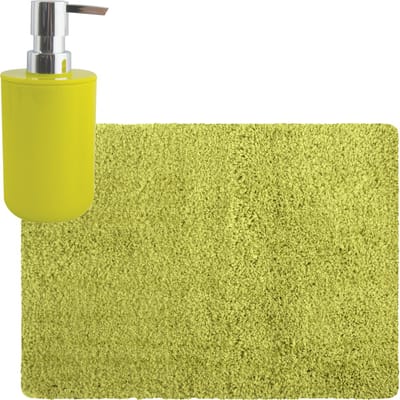 MSV badkamer droogloop tapijt/matje - Langharig - 50 x 70 cm - inclusief zeeppompje in dezelfde kleur - lime groen