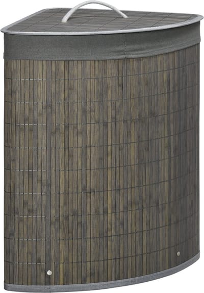 Clruro Waskorf - 38 x 38 x 57 cm - Hoek Waskorf met Deksel - 55L - Verwijderbare Waszak - Bambus - Grijs