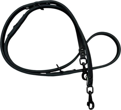 K9World by van der Veeke, Verstelbare Leren Hondenriem Heavy Duty – Dubbel Zwart Leer – 18 mm – Dubbele Zwarte Musketon –3-Punts Verstelbaar – Politielijn