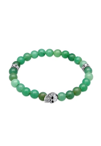 KUZZOI - Armband - Mens Schedel Symbool Kralen Vintage met Aventurijn in 925 Sterling Zilver - Heren