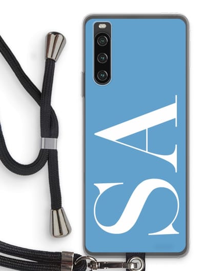 Gepersonaliseerd - Case Company® - Hoesje met koord geschikt voor Sony Xperia 10 IV hoesje met Koord - Monogram N°2 - Telefoonhoesje met Zwart Koord - Bescherming aan alle Kanten en Over de Schermrand