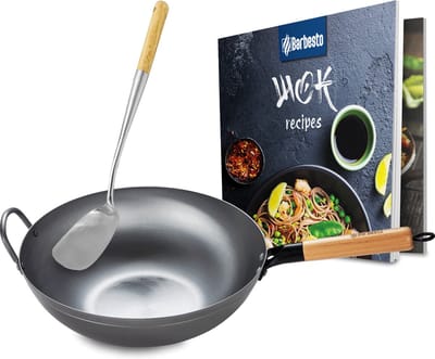 CLP Wokpan - Inductie - Voor gas - Grill - Met houten steel - Receptenboek - Platte of ronde bodem - flach