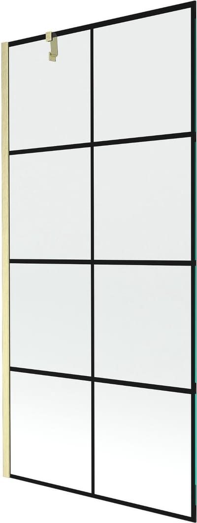 Mexen Next badwandpaneel 1-vleugelig 90 x 150 , zwart raster, geborsteld goud - 895-090-000-00-77-55