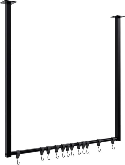 CLP Fenton Kledingstang - kledingstandaard - kledingroede - garderobestang - kleding stang - voor plafondmontage - met 12 haken - zwart