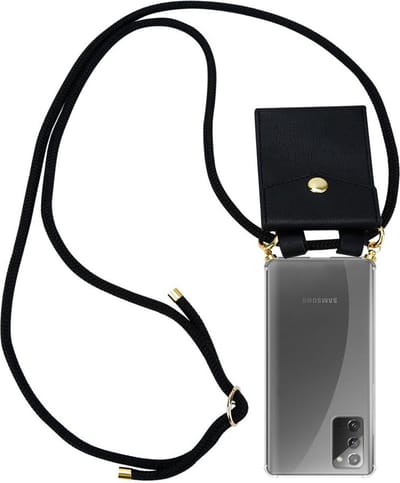 Cadorabo Hoesje geschikt voor Samsung Galaxy NOTE 20 in ZWART - Silicone Mobiele telefoon ketting beschermhoes met gouden ringen, koordriem en afneembare etui
