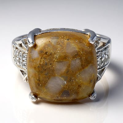 Cavill - 925 Sterling Zilver Ring met Dinosaurus Kwarts 10,81ct & Witte Topaas 0,23ct - Antiek Cabochon - Elegant - Maat 17