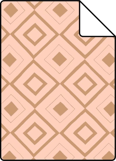 Proefstaal ESTAhome behang ruiten perzik roze en glanzend koper bruin - 26.5 x 21 cm - 128828-S