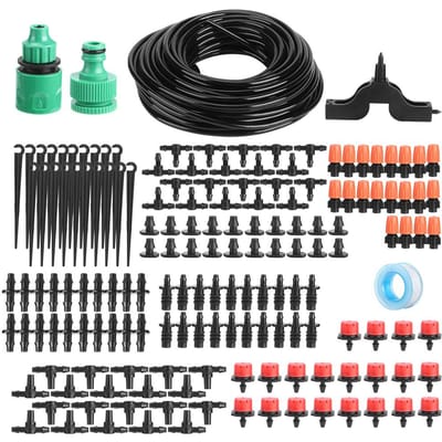 20M Druppelirrigatiesysteem Automatische Irrigatie Druppelkit voor Tuinbewatering black
