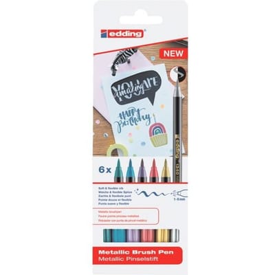 Brushpen edding 1340 set - metallic kleuren - flexibele penseelvorm - goud zilver metallic rood/blauw/groen/violet