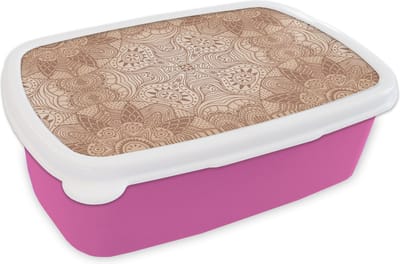 Broodtrommel Roze - Lunchbox - Brooddoos - Henna - Mandala - Patronen - 18x12x6 cm - Kinderen - Meisje
