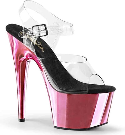 Pleaser - ADORE-708 Sandaal met enkelband, Paaldans schoenen - Paaldans schoenen - 41 Shoes - Zwart/Roze