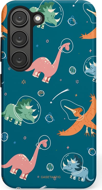 Casetastic hoesje geschikt voor Samsung Galaxy S23 - Dubbellaagse bescherming - Ruimte raptors - Fashion Case - Petrol Perzik