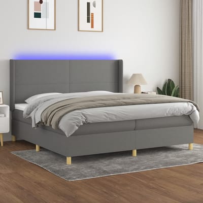 vidaXL - Boxspring - met - matras - en - LED - stof - donkergrijs - 200x200 - cm