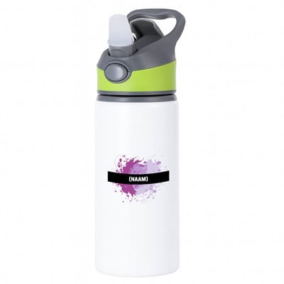 Hacebo® - paarse verfvlek met eigen naam waterfles met rietje groen - Kunst - kunstenaars/kunstenaressen - verjaardag - mensen die houden van verven - kunst liefhebbers - cadeau - kado - geschenk - gift - water fles - 650ML