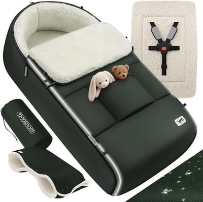 Voetenzak Kinderwagen - Baby Dekentje - Warm Blijven - Met Handwarmer - 3 & 5 Punten - Donkergroen